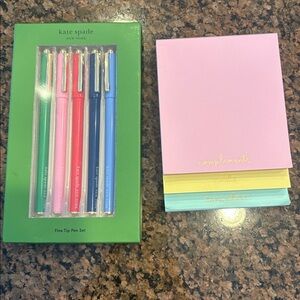 Kate Spade Multicolor Gel Pen Set with Gold Accents with notepad